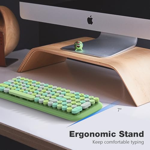 Image of KNOWSQT Bluetooth Keyboard - Green Colorful Multi Device Wireless Typewriter Keyboards - Round Keycaps 100 Keys Cute Keyboard for Windows, Laptop, PC, Tablet, iPad, iPhone, Chrome