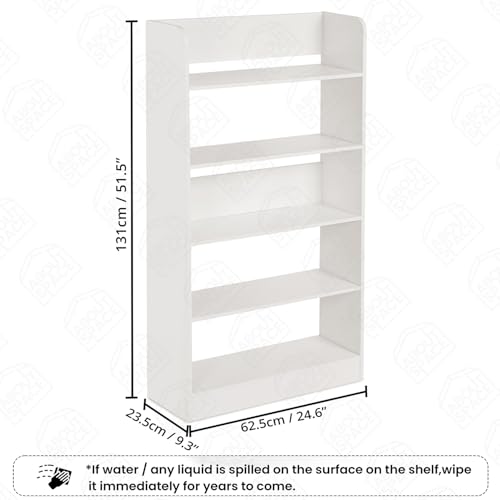 Image of ABOUT SPACE Bookshelf for Home - 5 Tier Books Rack for Study Room Multipurpose Open Shelf for Home, Office, School Engineered Wood Book Organizer Shelf (White - L 62.5 x B 23.5 x H 131 cm)
