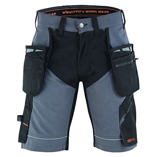 WrightFits Epic Pro - Pantalones cortos de trabajo para hombre, color gris resistente y resistente para combate, con múltiples bolsillos, triple costura, ropa de trabajo duradera, gris, 34W Short Cover