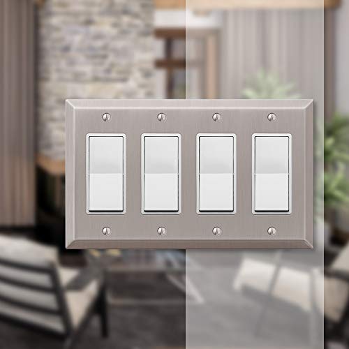 Image of AMERELLE 163R4BN Century Quadruple Rocker Steel Wallplate in Brushed Nickel