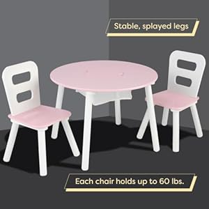 KidKraft Wooden Round Table & 2 Chair Set with Center Mesh Storage - Pink & White KidKraft Wooden Round Table 2 Chair Set with Center Mesh Storage Pink White