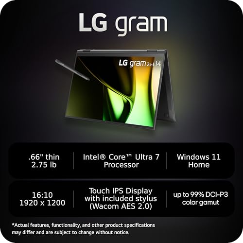 Image of LG gram 14-inch 2in1 Lightweight Laptop, Intel Evo Edition - AI-Enabled Intel Core Ultra 7 Processor, Windows 11 Home, 16GB RAM, 1TB SSD, Touch IPS Display, Black