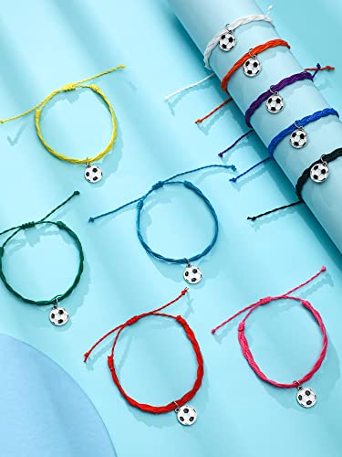 Junkin 20 Pieces Soccer Bracelet Soccer Charm Adjustable Sports Bracelet Soccer Stuff Soccer Jewelry Friendship Bracelets For Teens Boys And Girls Players Sport Theme Party Supplies (Multicolored) #TOP2