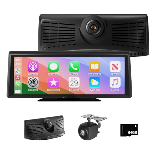 8.1' Portable Wireless Carplay Car Stereo, Apple CarPlay & Android Auto, 2K Built-in Dash Cam, 1080P...