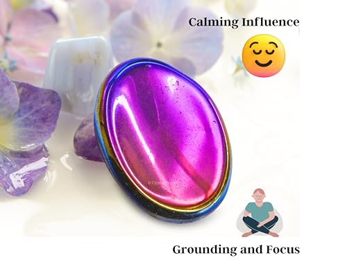 Image of Crystal Heaven Certified Titanium Aura Quartz Thumb Worry Pebbles Stones For Anxiety Stress Relief Massage - Original Healing Gemstone Agate Rubbing Stone For Yoga Meditation Spiritual Reiki Feng Shui
