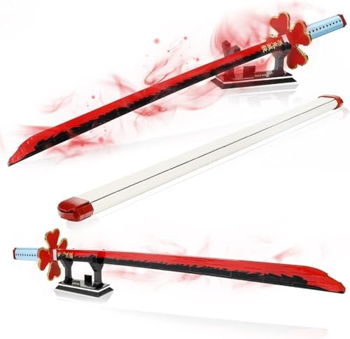 QLT QIAOLETONG Demon Ideas Slayer Schwert Cosplay Animes Kanroji Mitsuri Katana,Klemmbausteine Bausteinen deko Geschenk für Erwachsene und Jungen ab 6-16 mit Scheide Halterung(Schw