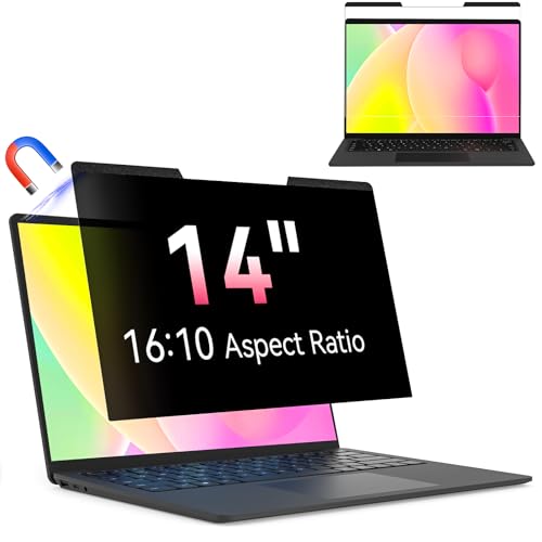 Magnetischer Laptop Sichtschutz für 14 Zoll Laptop 16:10, Abnehmbarer Sichtschutzfolie, Anti Spy Blaulicht Blendschutz Blickschutz folie Bildschirmschutz kompatibel mit HP/Dell/Acer/Asus/Envy/Xps/Lenovo