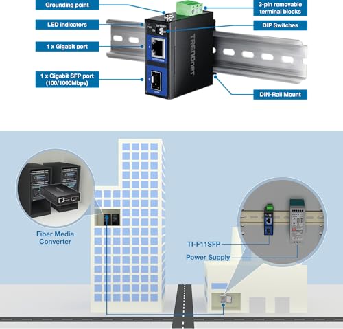 Image of TRENDnet Hardened Industrial 100 /1000 Base-T to SFP Media Converter, DIN-Rail and Wall Mount Hardware Included, Multi Or Single Mode Fiber, Power Supply Sold Separately, Black, TI-F11SFP
