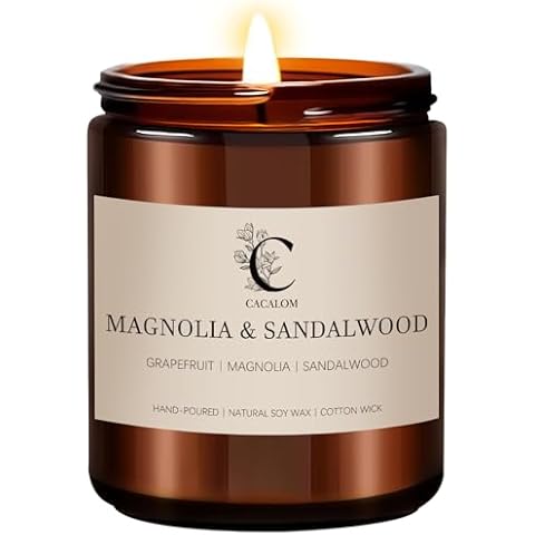 Magnolia & Sandalwood Scented Candles, Long Lasting Burn Candle for Home Scented, Hand Poured Soy Wax Candles for Women and Men, 7oz Cover