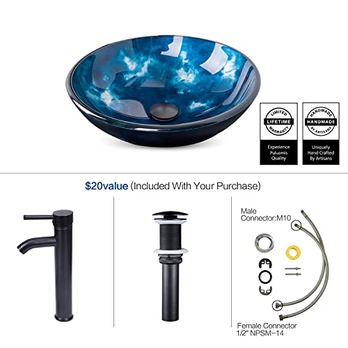 Puluomis 24 Inches Traditional Bathroom Vanity Set In Black Finish, Single Bathroom Vanity With Top And 2-Door Cabinet, Tempered Glass Round Sink Top With Single Faucet Hole #TOP4