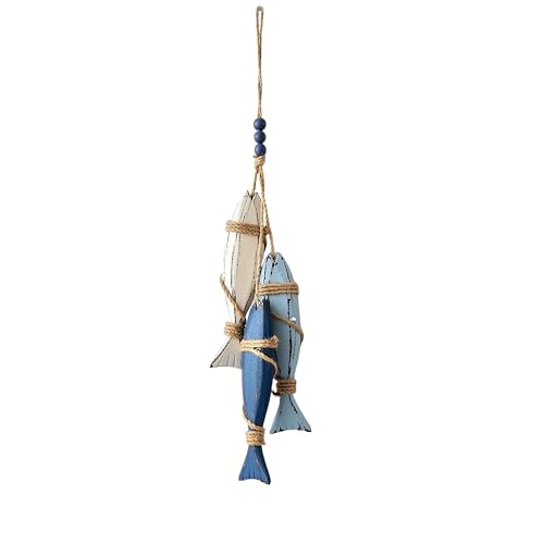 Mediterranean Nautical Wall Hanging Decor, Wooden Starfish and Fish Hanging