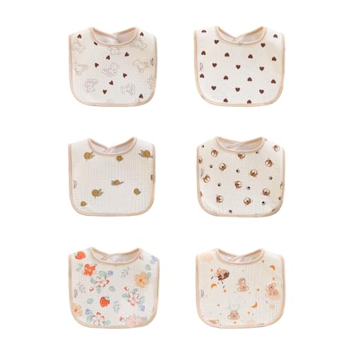 PurlHaven Baby Bandana Bibs, 6 Pack Waterproof Toddler Bib,Soft Cotton Absorbent Baby Bibs for Eating,Drooling,Teething (U-6pcs-waterproof)
