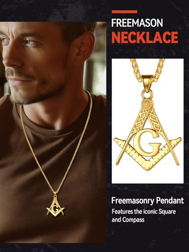 FaithHeart Masonic Necklace for Men, Freemason Compass Symbol 18K Gold Plated/Stainless Steel Free and Accepted Masons Pendant Jewelry with Gift Box2