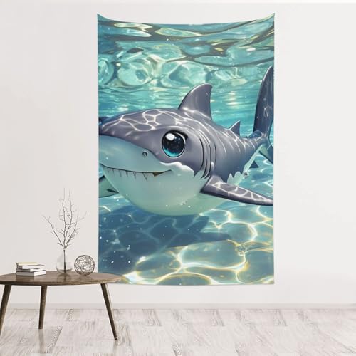 Tapisserie murale requin flottant pour décoration sans trou ni dommage mural