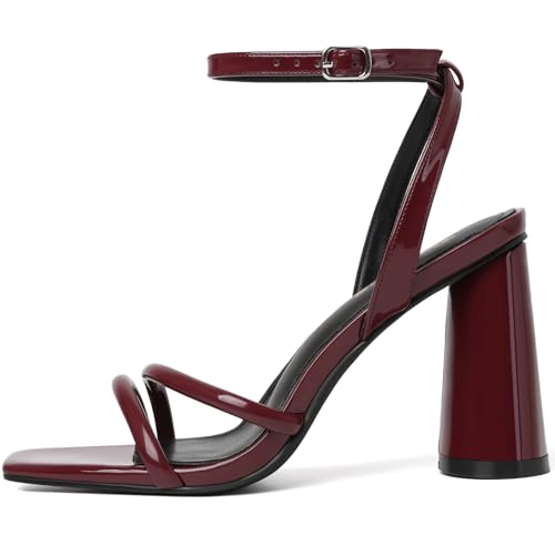 Image of RIBONGZ Block Heels Prom Heeled Sandals for Women Chunky Square Open Toe Strappy High Heels Ankle Strap Wedding Bridal Shoes High Heel Sandals for Party Dress