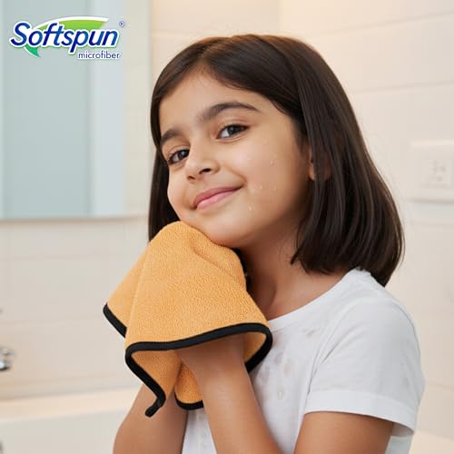 Image of SOFTSPUN Microfiber Baby Hand & Face Wipes 280 GSM 20x30 Cms 4 Piece Towel Set Beige Colour! Super Soft & Comfortable for Newborn Baby and Kids Quick Drying Ultra Absorbent in Small Size.