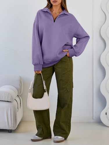 Image of Trendy Queen Women's Oversized Sweatshirts Half Quarter Zip Fleece Sweaters | Soft Cozy Zip Pullover, Comfort Warm Sweaters for Fall Winter, Fashion Mock Neck Outfits