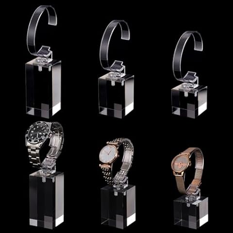DELORIGIN Acrylic Watch Display Stand 3 Sizes C Shape Single Watch Bracelet Display Holder Store Trade Show Bracelet Watch Clear Display Rack Holder for Men's Watch Home or Store Selling Shows Cover