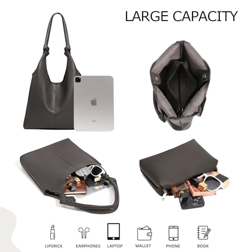 Image of Vegan Leather Hobo Purses set, Slouchy Shoulder Bag Knotted Hobo Bags for Women with a small Purse and Clutch Handbag