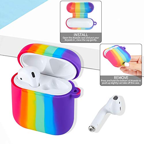 V-Liams Airpods Case, Rainbow Silicone Soft Protective Case With Keychain, Earphone Storage Case, Rainbow Silicone Earphone Anti-Lost Lanyard For Airpods 2&1 #TOP2
