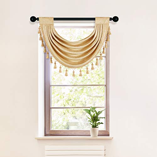 ELKCA cenefas gruesas de chenilla cascada para sala de estar, cortinas doradas para cocina, paquete de 1 unidad (dorado, 76,2 cm de ancho x 55,8 cm de largo) Cover