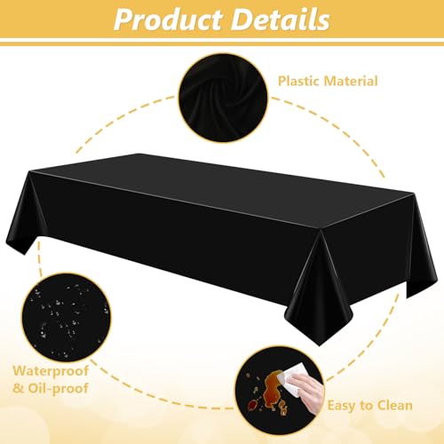 Image of LANLISA 3 Pack Plastic Table Cloth Disposable, Black Table Cloth for Rectangle Table, 54 x 108 Inch Disposable Tablecloth for Party, Plastic Table Cover