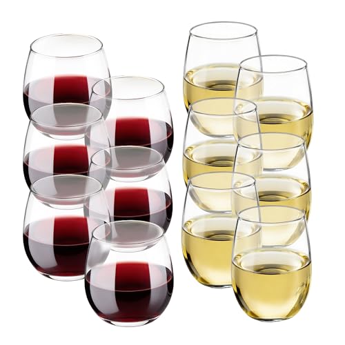 Libbey Stemless Wine Glasses Set of 12, Dishwasher Safe Set Of Wine Glasses, Perfect for Cocktails...