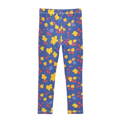 senya Girls Printed Leggings Yoga Pants Yellow Leaf Pattern for Kids in 4t to 10 Years, 4T2