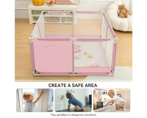 Playpen for Babies and Babies Foldable Playpen, Floor Mounted Activity Center, Safety Protection for Babies and Babies While Playing, Code 158 by Fantastic-Kids-Toys Space(126cm x 126cm x 66cm) (PINK)