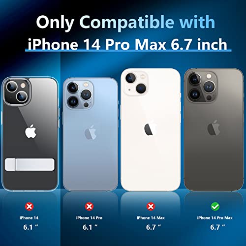Wilbur Designed For Iphone 14 Pro Max Case With Aluminum Kickstand Case,3 Stand Ways,[2 Screen Protectors][2 Camera Lens Protectors] Reinforced Drop Protection For Iphone 14 Pro Max-Clear #TOP1