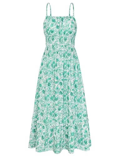 Image of GRACE KARIN Summer Dresses for Women 2026 Vacation,Smocked Floral Maxi Dress,Boho Beach Sundress with Pocket Fashion Clothing