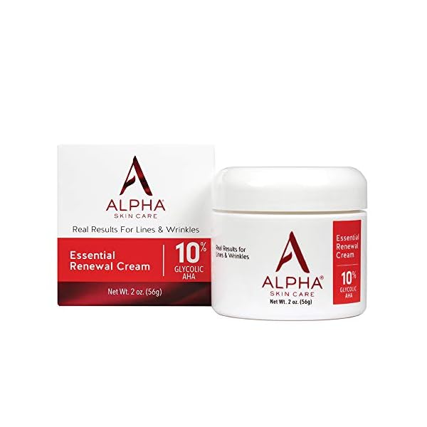 Alpha Skin Care Essential Renewal Cream | Anti-Aging Formula | 10% Glycolic Alpha Hydroxy Acid (AHA | 2 Oz, Red , White