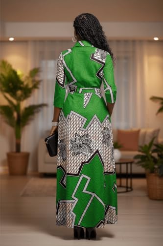Image of Runwind Women Church Maxi Dresses 3 /4 Sleeve Button Down Print Casual Office Dress African