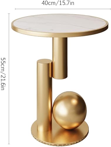 Miniatura 3 de Mesa auxiliar redonda de mármol moderna de 15.7 pulgadas, mesa auxiliar decorativa (dorado)