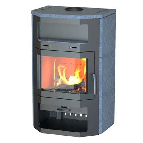 Kaminofen Bali Max – Kompaktes Design prismatische Sichtscheibe 8 kW Leistung BImSchV Stufe 2 Specksteinverkleidung 81% Wirkungsgrad