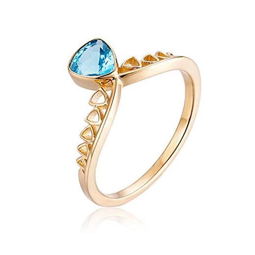 AMDXD Anillo Compromiso Oro 18K, Anillos Bodas 0.8ct Triangular Aquamarine con Hueco Diseño, Oro Amarillo, Tamaño 16 (Perímetro: 56mm)