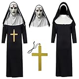 ADDLIVE Déguisement Nonne Halloween, Costume Nonne Halloween, Deguisement Bonne Soeur, Deguisement Halloween Compris Les Costumes de Nonne, les Foulards de Nonne et Les Masque Effrayant pour Cosplay