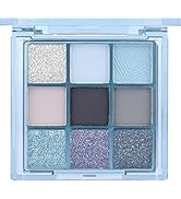Go Ho 9 Colors Light Blue Grey Black Silver Powder Eyeshadow Palette,Matte&Shimmer&Glitter Eyesha...