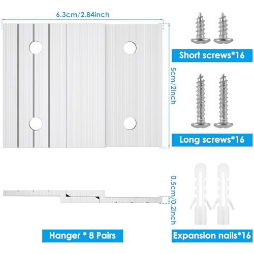Image of 8Pcs 4'' French Cleat Picture Hanger, Heavy Duty Aluminum Z-Clamps, Reusable Picture Hanging Kit, Wall Mounting Bracket for Hanging Panel, Whiteboard, Cabinet, Shelf, Headboard, Art