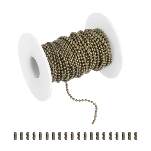 sourcing map Catena a sfere da 10 m, in acciaio inossidabile, rotolo con 20 connettori per appendere ornamenti, targhette per cani, portachiavi, decorazioni natalizie (bronzo, diametro esterno 2,4 mm)