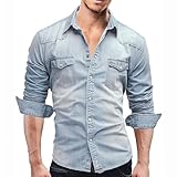 Manly Shirts for Men Poncho Tops with Pockets Mens Denim Shirt Collar Oxford Jackets Distressed Beach Clothes Camisa Manga Larga para Hombre Camisas Casuales para Hombres A Light Blue
