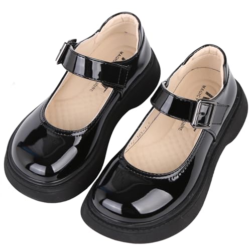 WUIWUIYU Girls School Uniform Dress Shoes Platform Costume Round-Toe Shiny Mary Janes Back-to-School Flats4