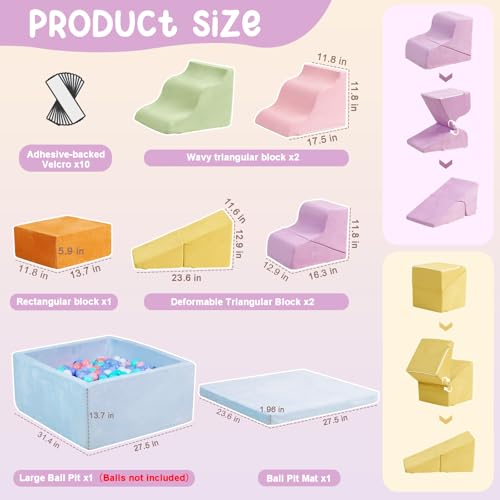 Image of Foam Climbing Blocks for Toddlers, 7-Piece Baby Soft Play Set with Ball Pit, Indoor Climbing Toys for Kids, Modular Foam Play Structures, Macaron Colors (Balls Not Included)