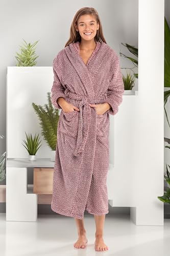 Image of Alexander Del Rossa Womens Fluffy, Fuzzy Robe for Women,Women's Long Hooded Robes, Plus Size