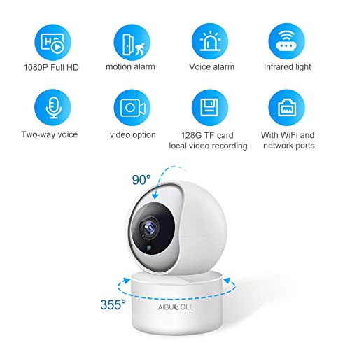 AIBUCOLL WiFi Monitor Indoor Home Security Camera- Smart Baby and Pet Monitor- Movement and Sound Detection- 1080P Camera Resolution-Night Vision Motion- Compatible with Apple and Android - Thumbnail 2