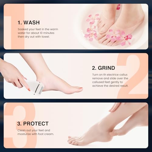 Image of Electric Foot Callus Remover, Rechargeable Portable Electronic Foot File Pedicure Kits, 3 Roller Heads, 3 Speed, Battery Display for Remove Cracked Heels Calluses and Dead Skin