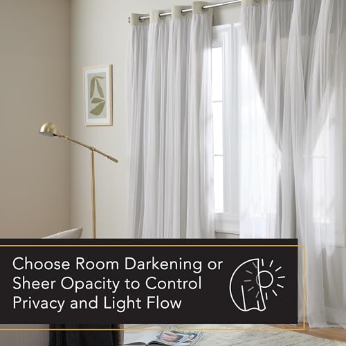 Image of TOWN & COUNTRY LUXE Talia Double Layer Indoor Curtains, Sheer and Room Darkening Blackout, Grommet Top, Energy Efficient, 2-Pack Set, 52 inchx120 inch, Cloud Grey
