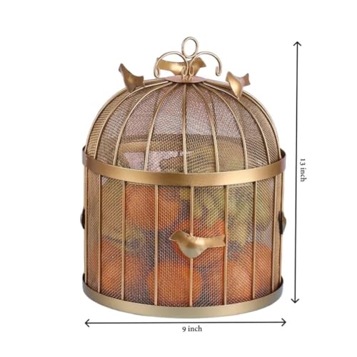 Image of U.K.S Modern Metal Fruit Basket with Mesh Lid Storage for Fruits & Vegetables | Round, Durable, and Stylish Design (GOLD)