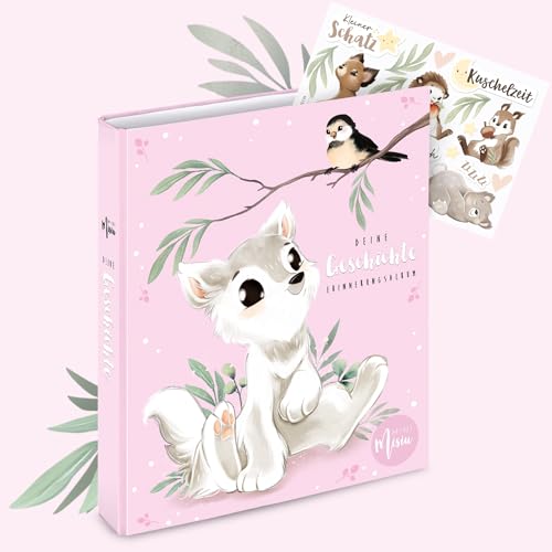 Babyalbum in Ringordner | Rosa Deine Geschichte von MINI Misiu | Handillustriertes Erinnerungsalbum | Fotoalbum Baby A4 | Geschenk zur Geburt & Taufe