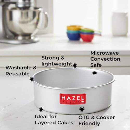 Image of HAZEL Round Cake Mould Tin 7 Inch Aluminium Cake Tin Baking Mould for Microwave Oven | Cake Making Tools Non Stick Pan Kitchen Items